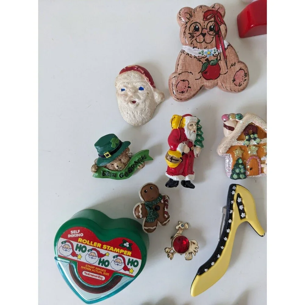 Vintage 27 Christmas Brooch Santa Bear Gingerbread Angel, Boyd's #26067 Bearwear